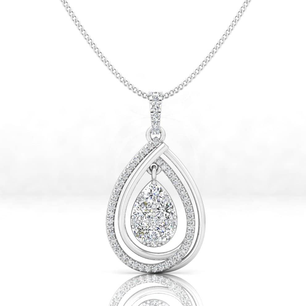 0.70Ct -1.00Ct Natural Round Diamond Pear Shape Designer Pendant With Chain