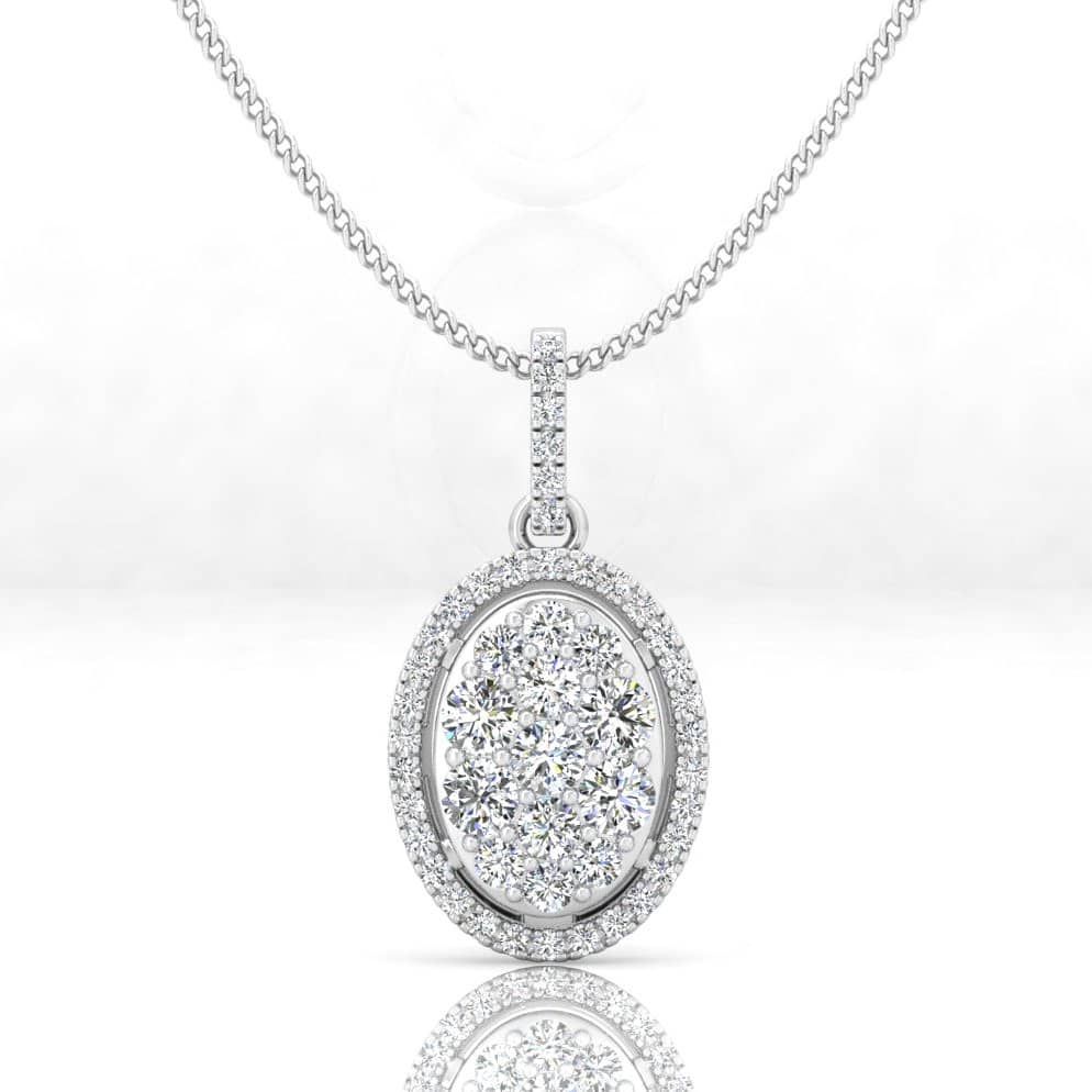 0.50Ct-1.00Ct Natural Round Diamond Oval Shape Halo Pendant With Chain In 18k Gold & Platinum