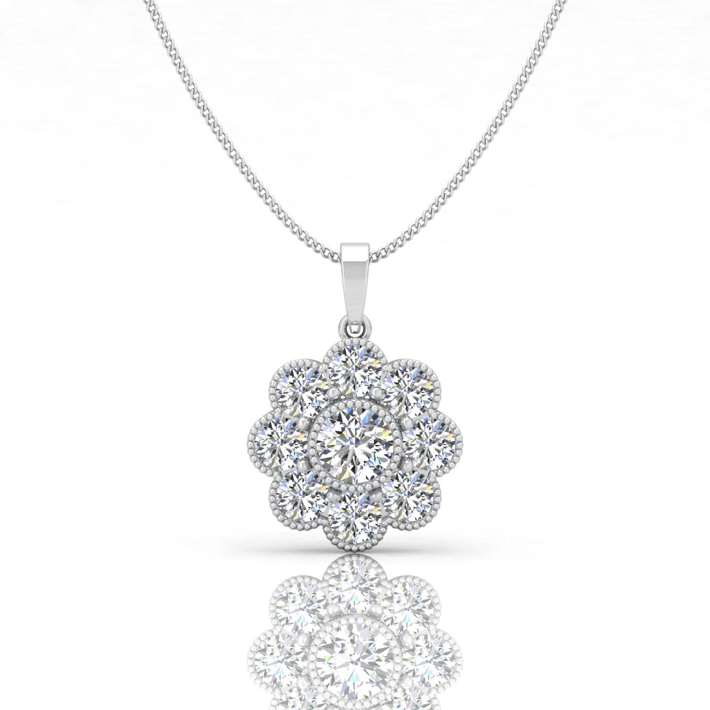 0.50Ct-1.00Ct Natural Round Diamond Cluster Pendant With Chain Crafted In Platinum and Gold