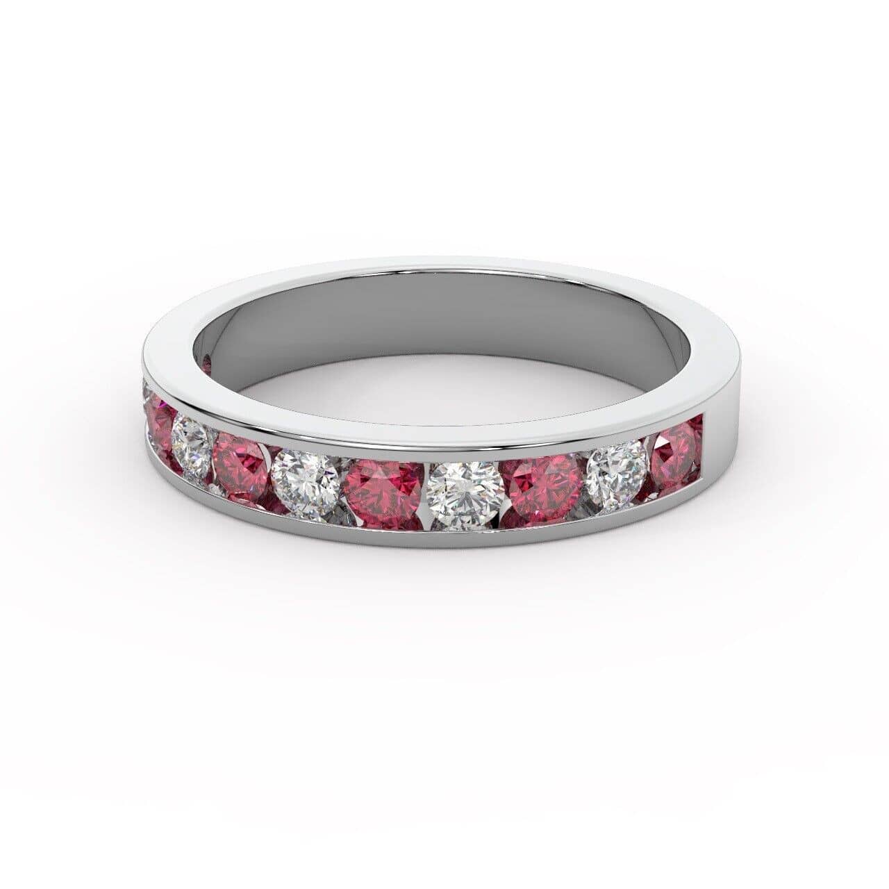 4.5MM 2.00Ct Natural Ruby and Diamond Channel set Half Eternity Ring in White Gold