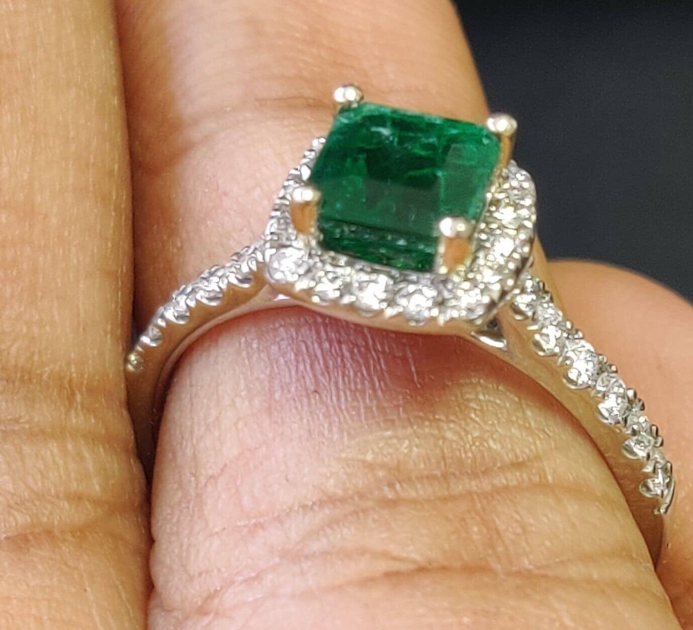 1.50 Ct AAA Princess Cut Green Emerald & Diamond Halo Ring Crafted In Platinum For Her