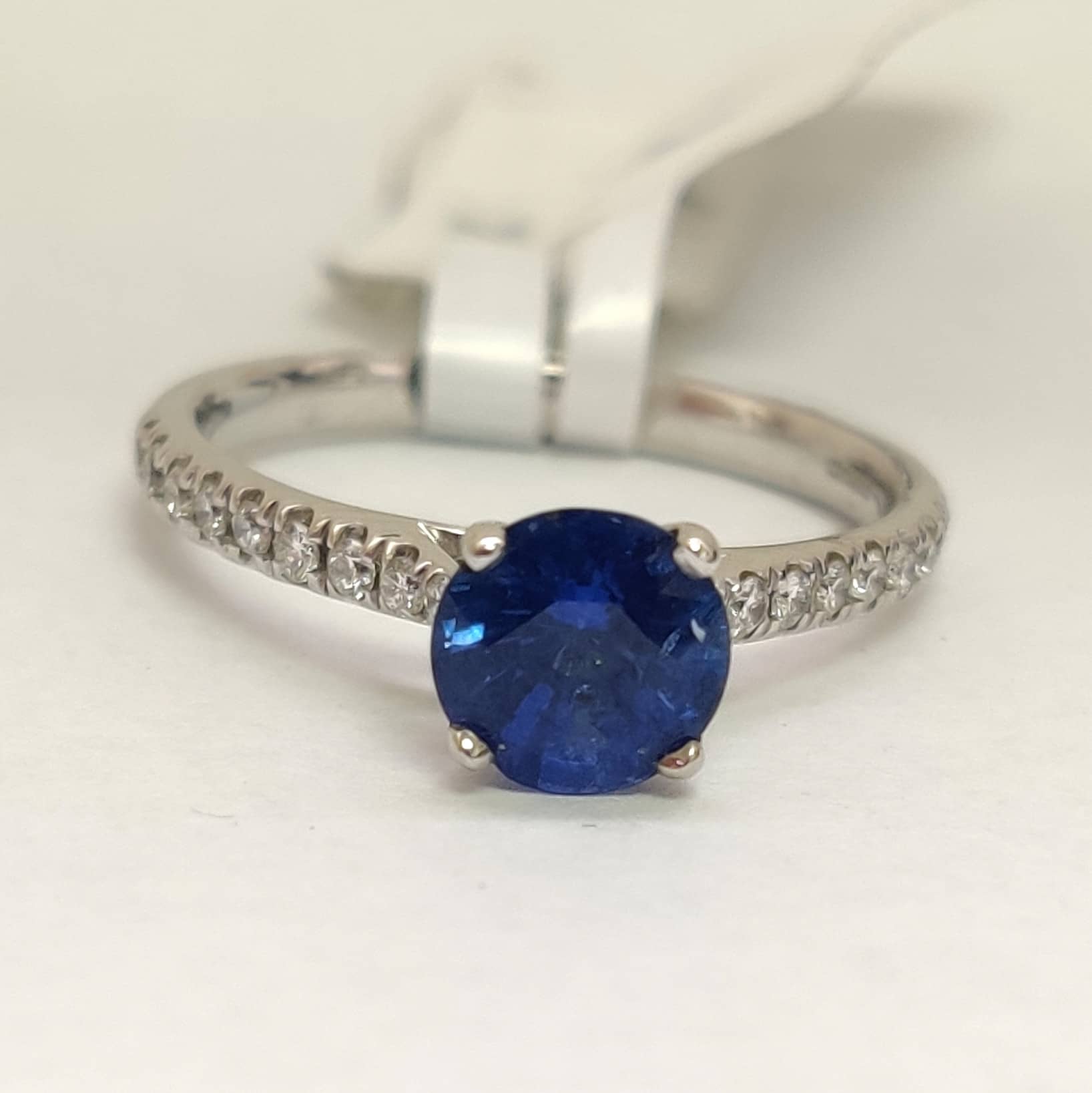 1.00 Ct Natural Round Tanzanite & Diamond On Shoulder Engagement Ring In 18k White Gold