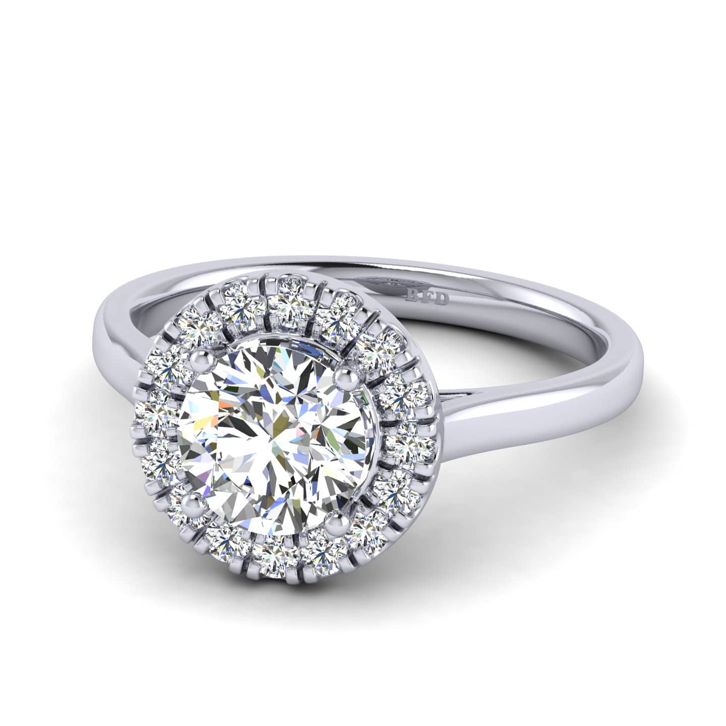 Round Diamond Halo Set Petite Plain Engagement Ring