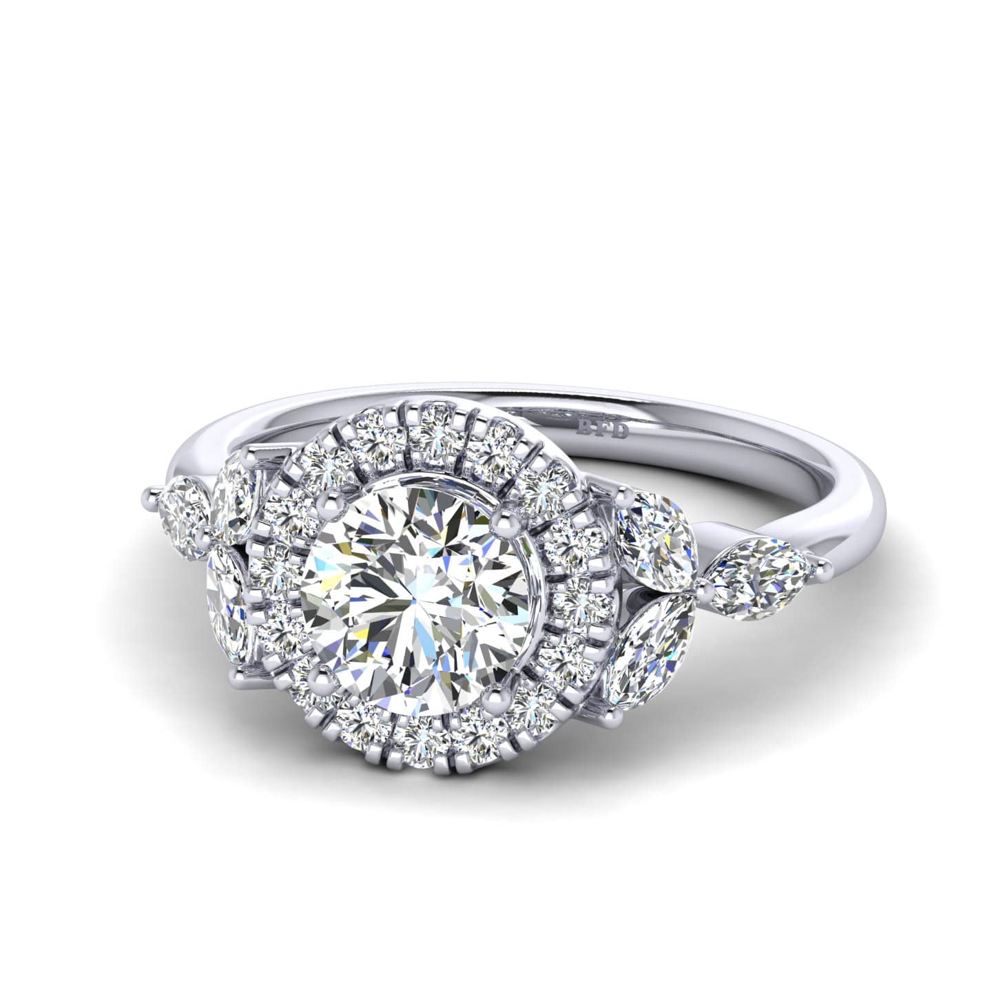Round Diamond Halo With Multi Stone Ring