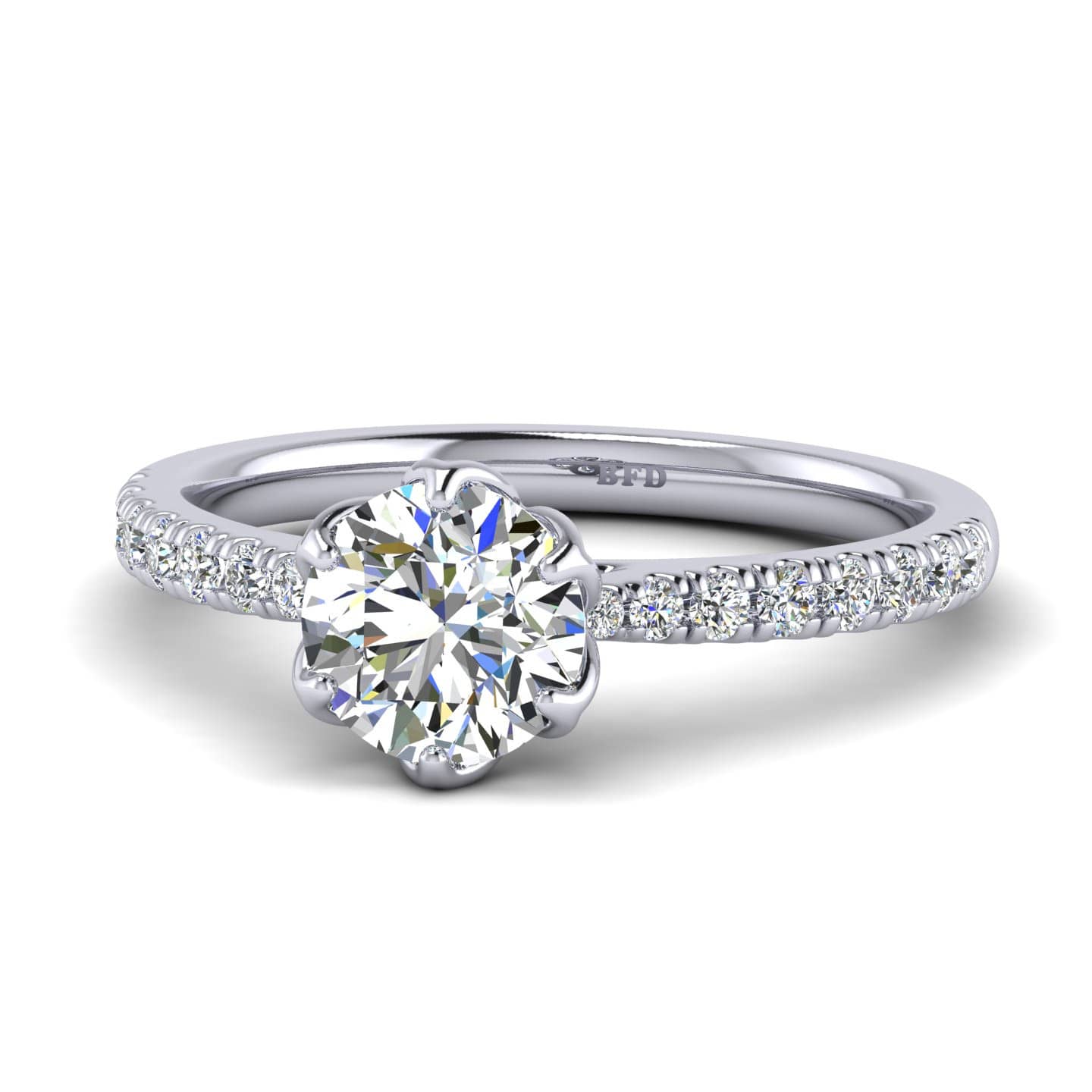 Lotus Leaf Round Diamond Engagement ring
