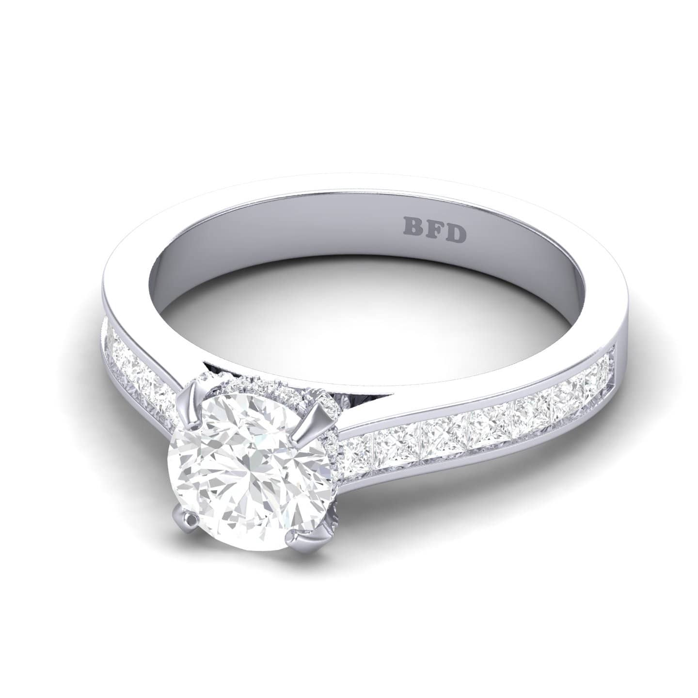 Round And Princess Cut Diamond Hidden Halo Engagement Ring