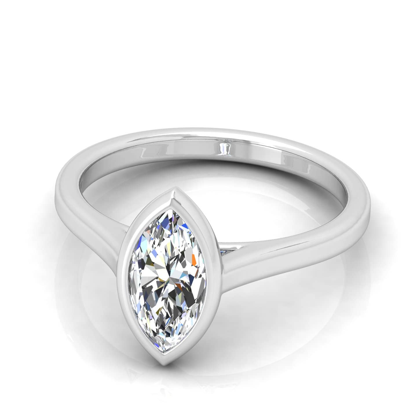Comfort Fit Bezel Set Marquise Diamond Solitaire Engagement Ring