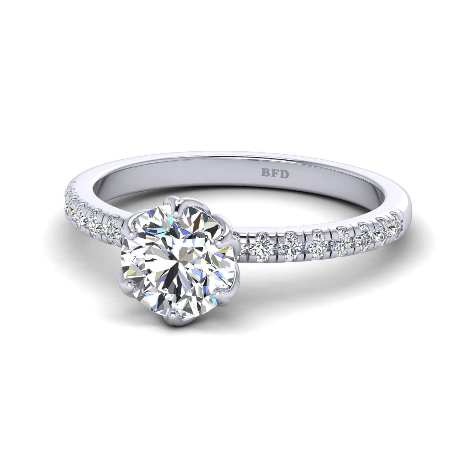 Round Diamond Lotus Leaf Six Claw Engagement Ring