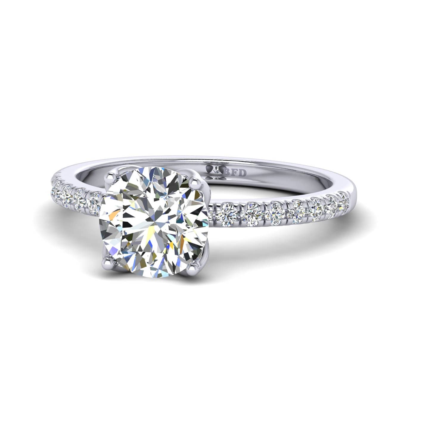 Round Diamond Lotus Leaf Four Claw Engagement Ring