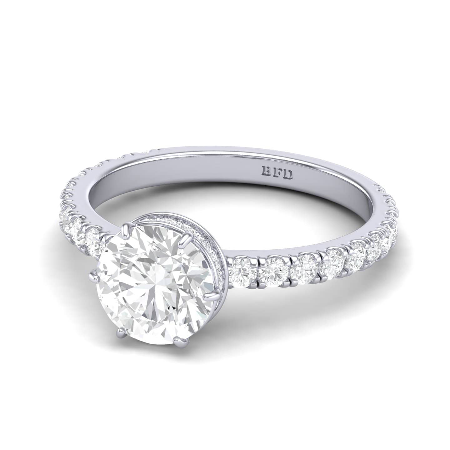 Six Claw Set Round Diamond Hidden Halo Engagement Ring