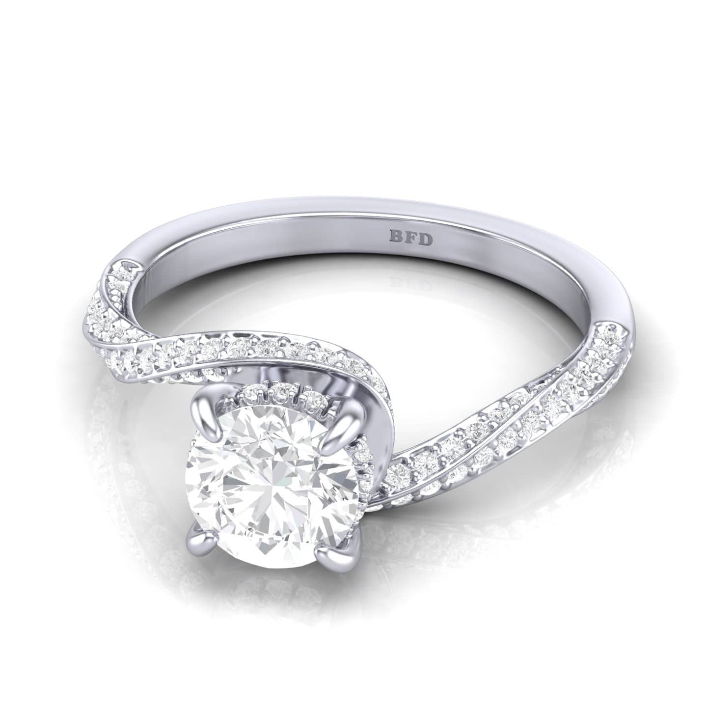 Round Diamond Twisted Shank Hidden Halo Engagement Ring