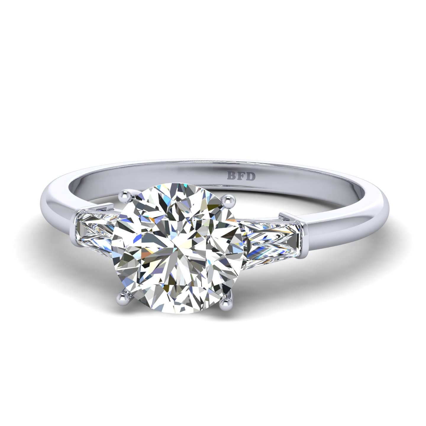 Round And Baguette Diamond Trilogy Engagement Ring