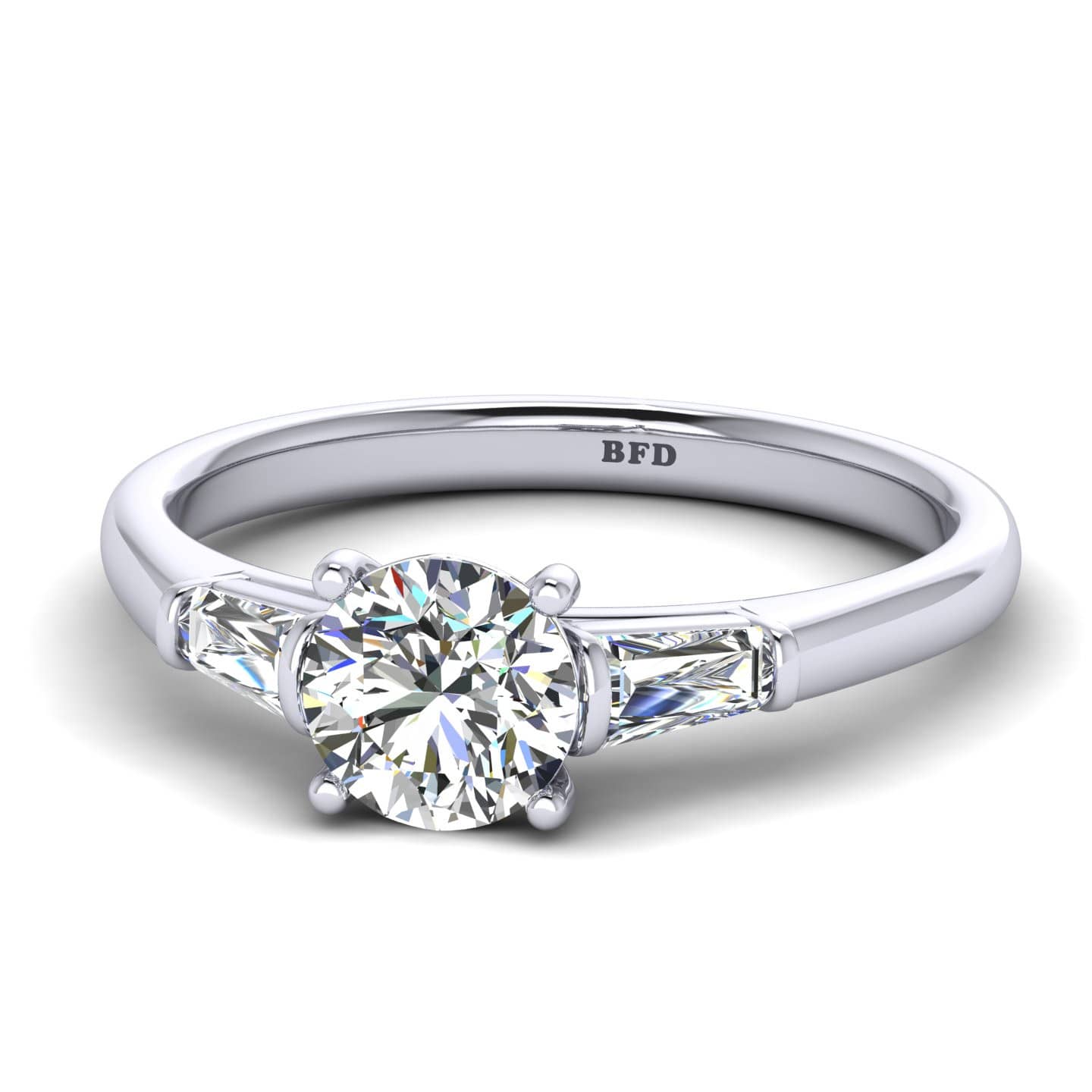 Round And Tapper Baguette Diamond Engagement Ring