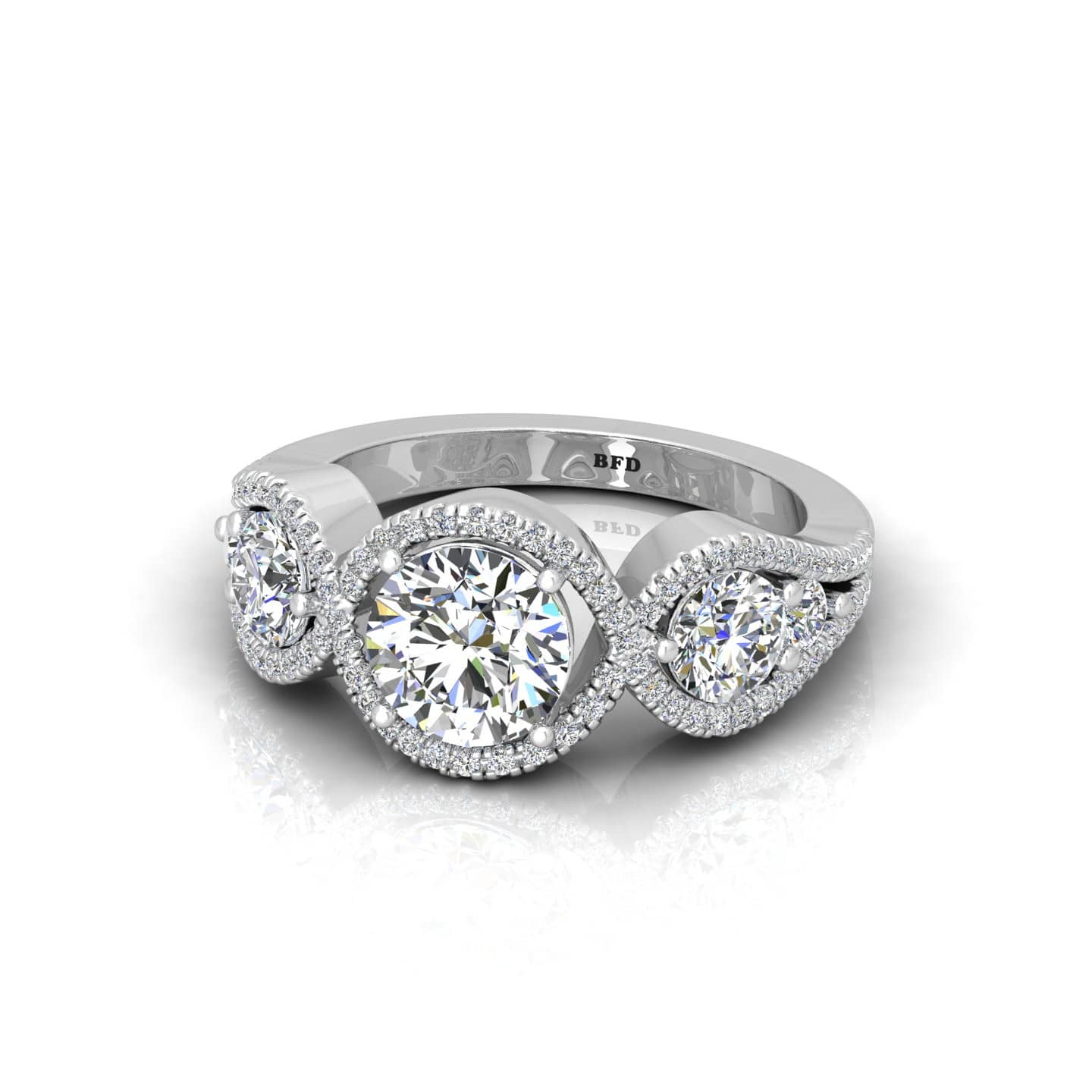 Round Diamond Designer Trilogy Engagement Ring For Her