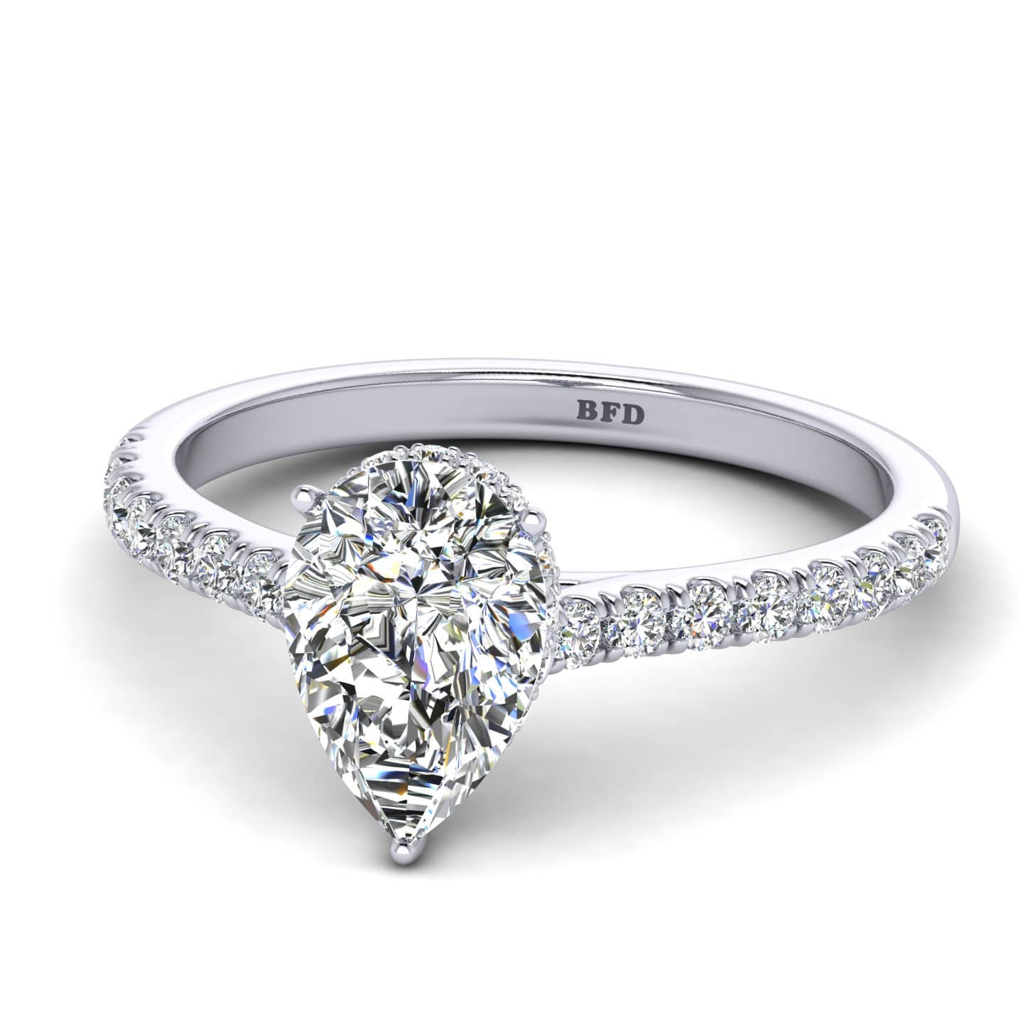 Pear Diamond Designer Cathedral Hidden Halo Engagement Ring