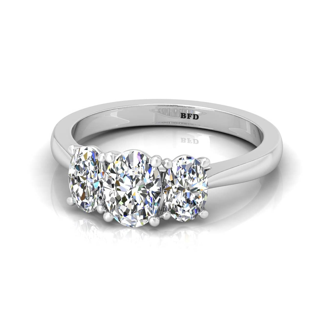 Natural Oval Cut Diamond Trilogy Engagement Ring