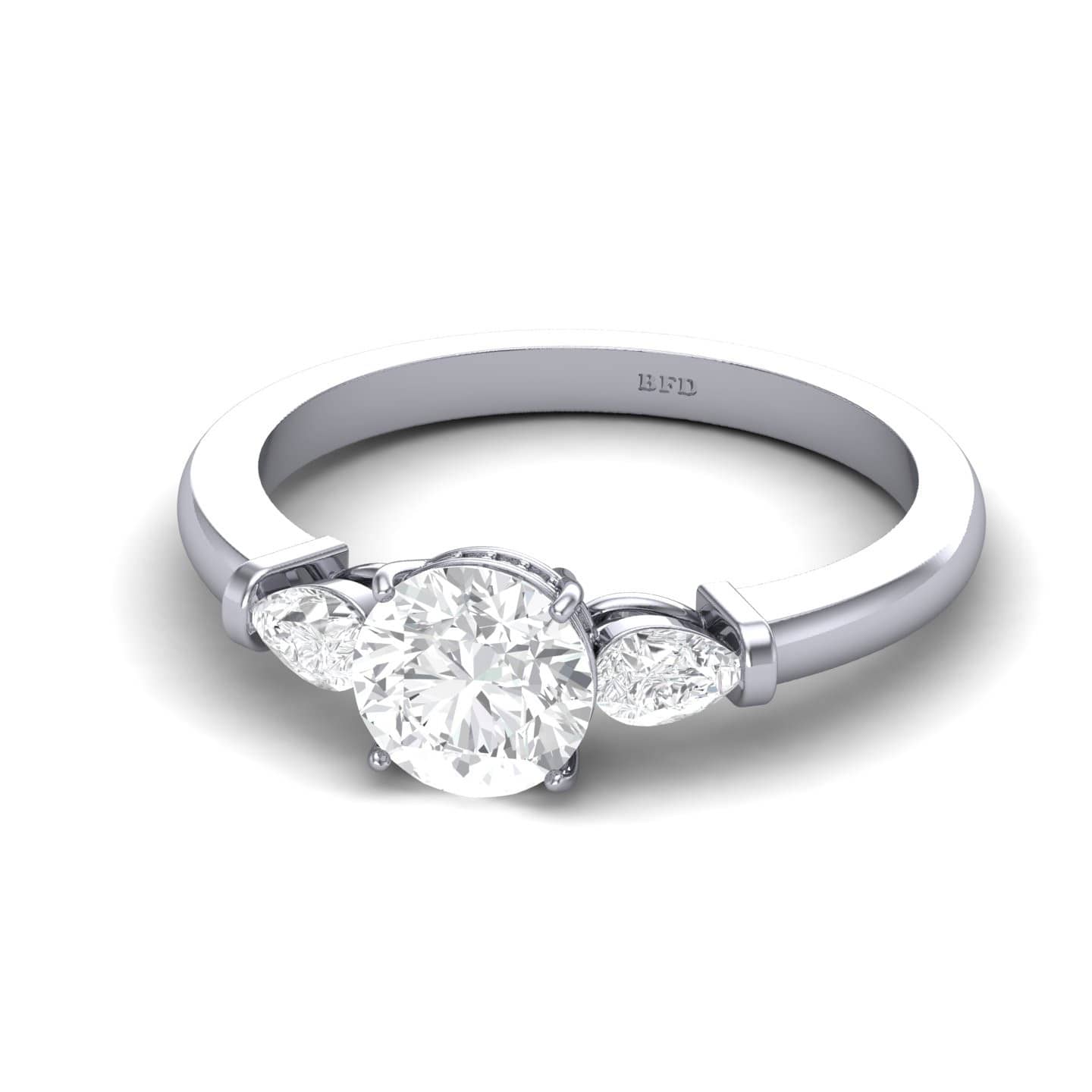 Round Diamond Secret Hidden Halo Trilogy Engagement Ring