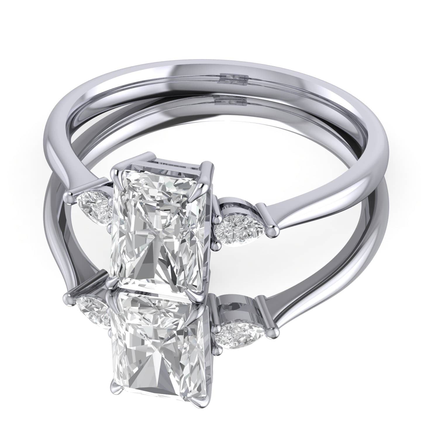 Radiant With Pear Shape Diamond Trilogy Engagement Ring
