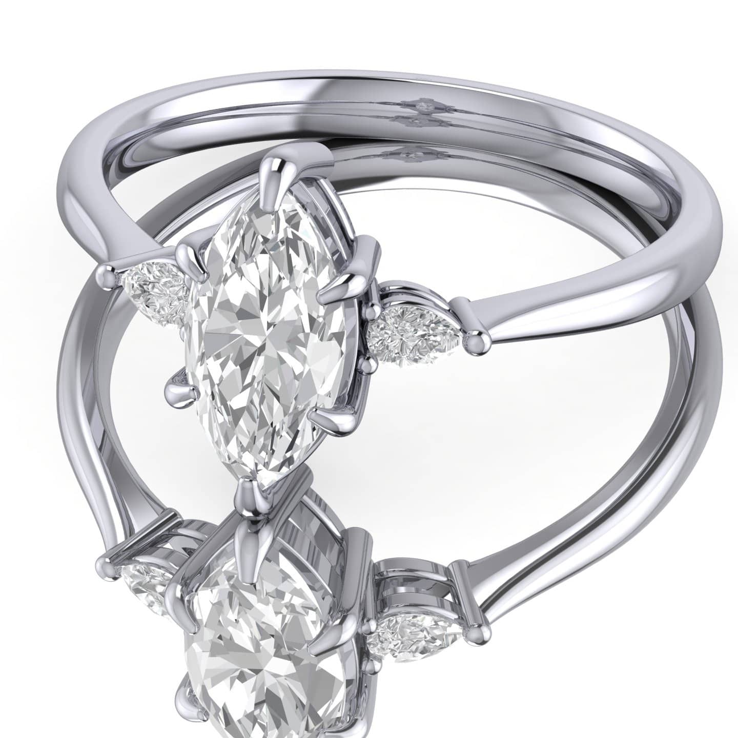 Marquise With Pear Shape Diamond Three Stone Engagement Ring