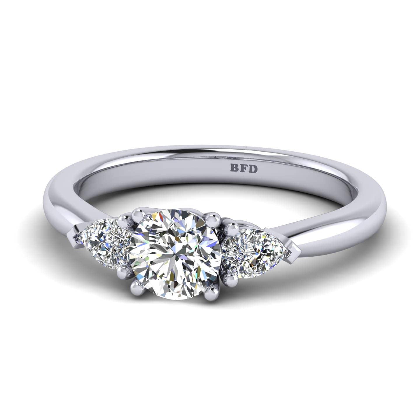 Round And Pear Shape Diamond Three Stone Engagement Ring