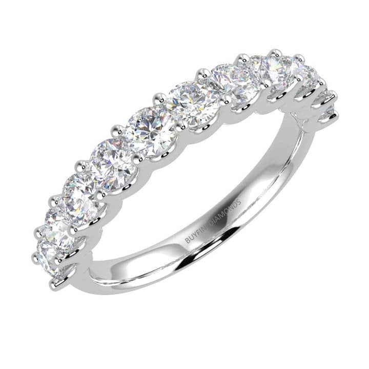 TOP MOST QUALITY F/VS ROUND DIAMOND U PRONG SET HALF ETERNITY RING IN PLATINUM