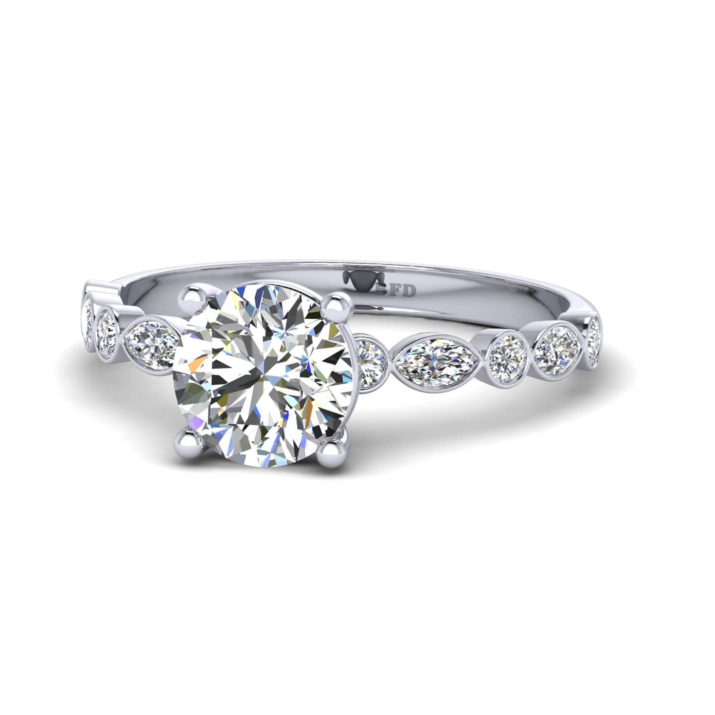 Round Diamond Bezel Set Multi Stone Engagement Ring