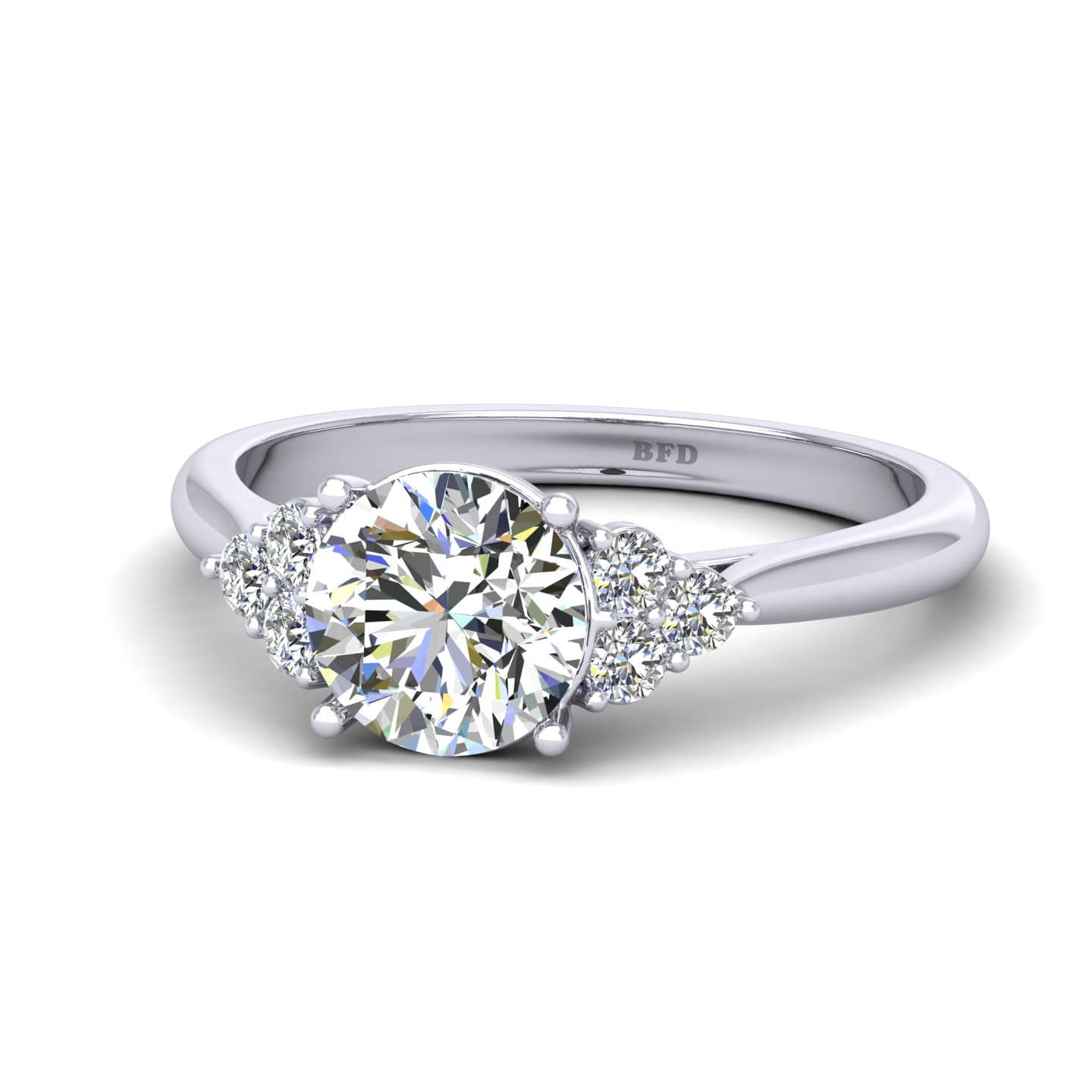 Round Diamond Cluster Side Stone Engagement Ring
