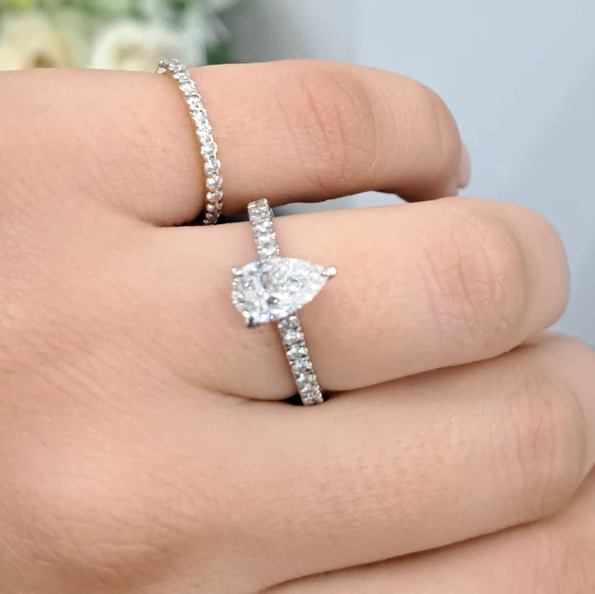 Pear Diamond With Accents Engagement Ring