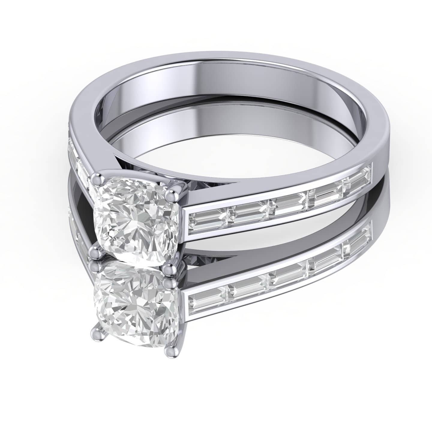 Cushion Diamond Channel Set Baguette Engagement Ring
