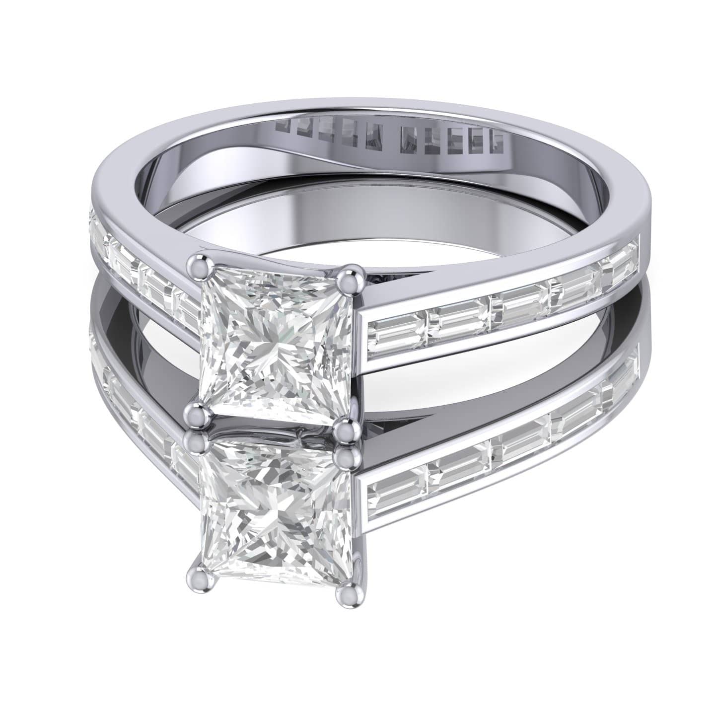Princess Diamond Channel Set Baguette Engagement Ring