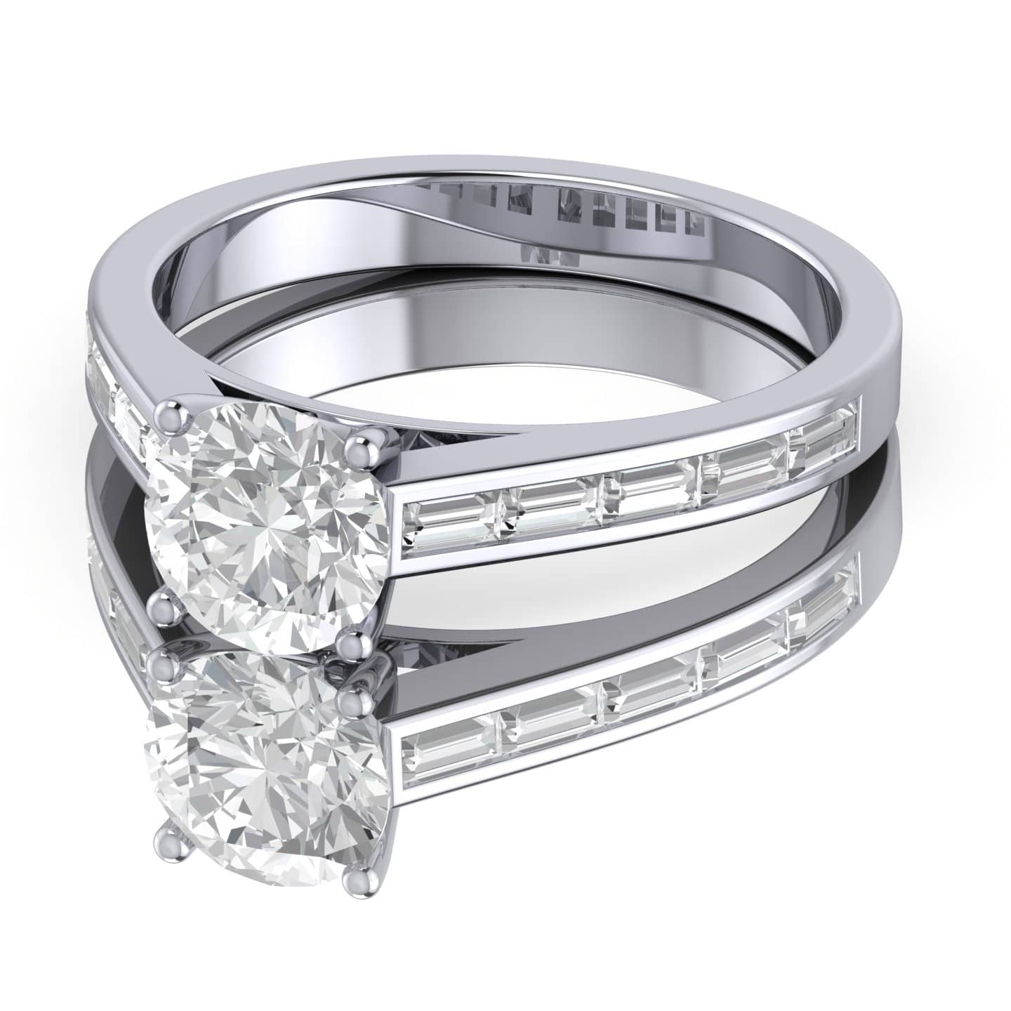 Round Diamond Channel Set Baguette Engagement Ring