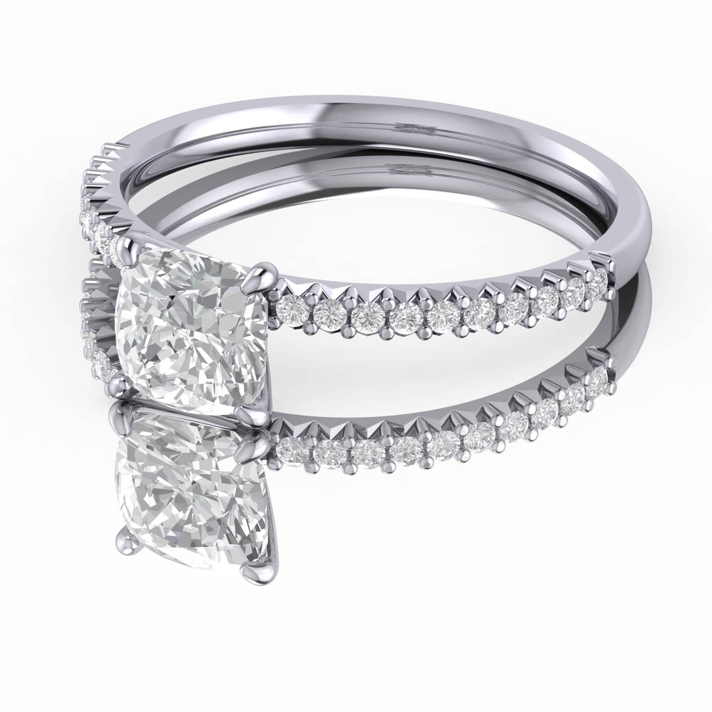 Cushion Diamond French Pave Set Engagement Ring