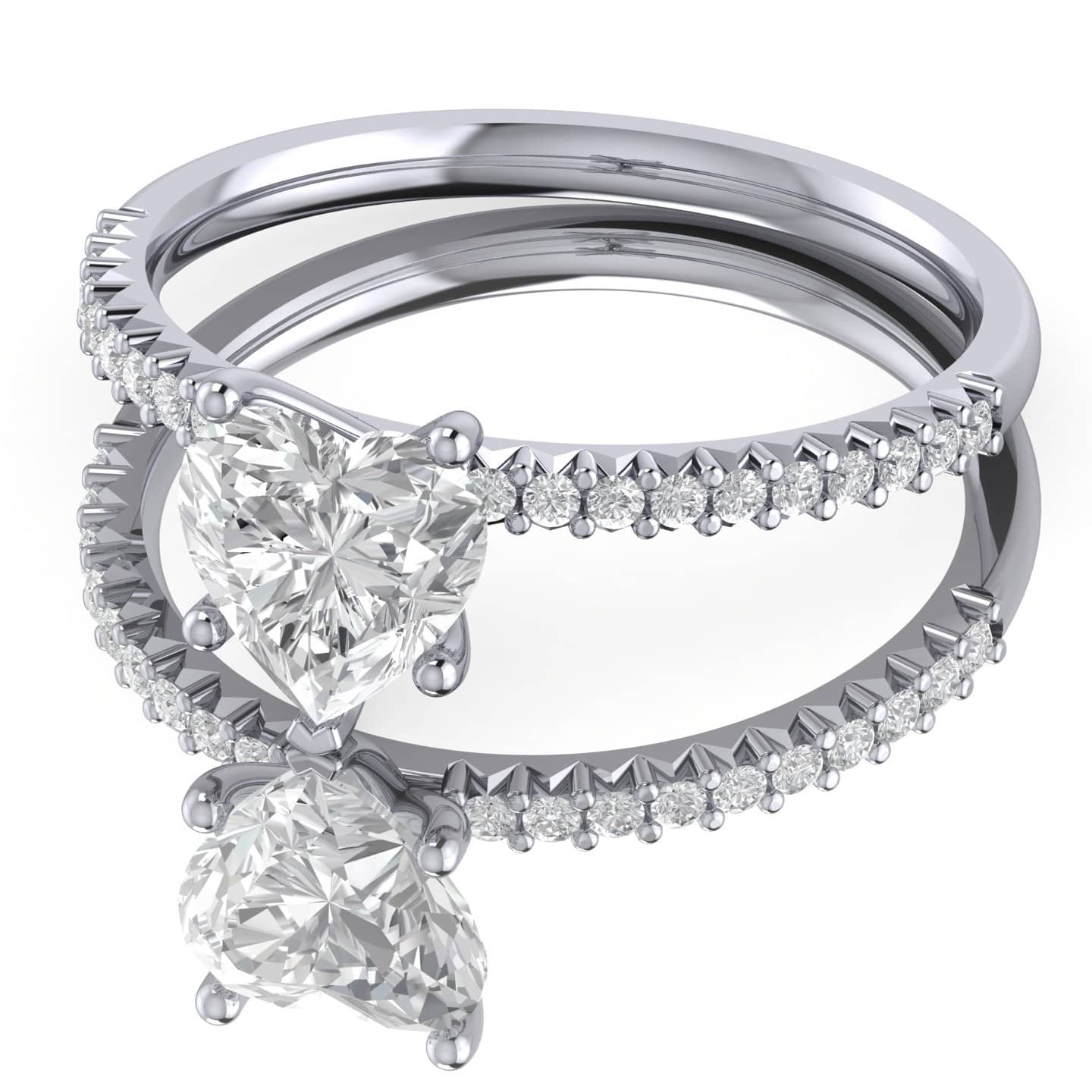 Heart Diamond French Pave Set Engagement Ring