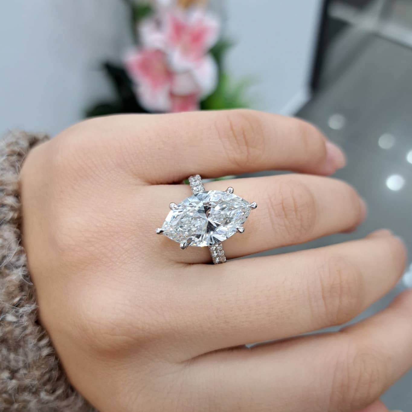 Marquise Diamond French Pave Set Engagement Ring