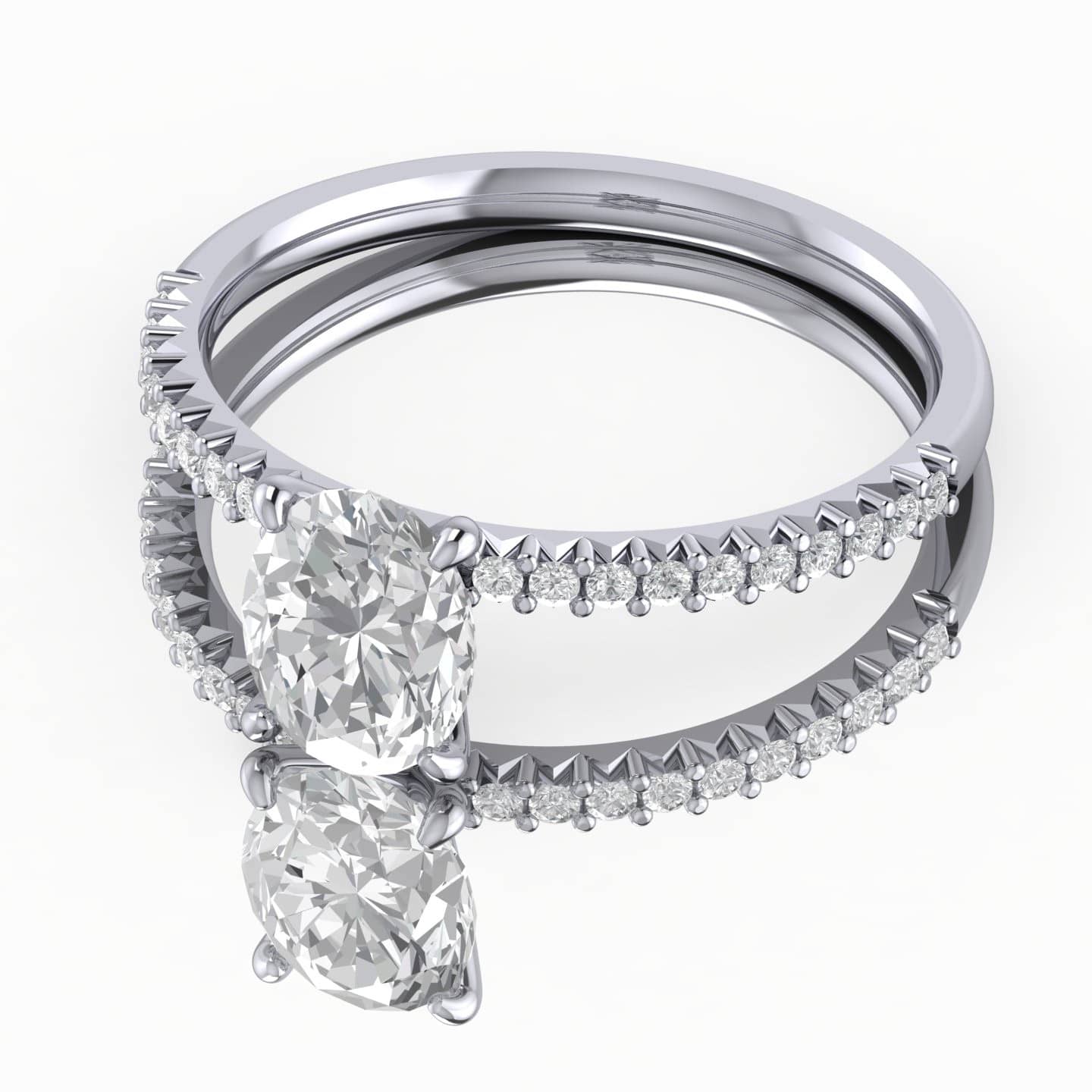 Oval Diamond French Pave Set Engagement Ring