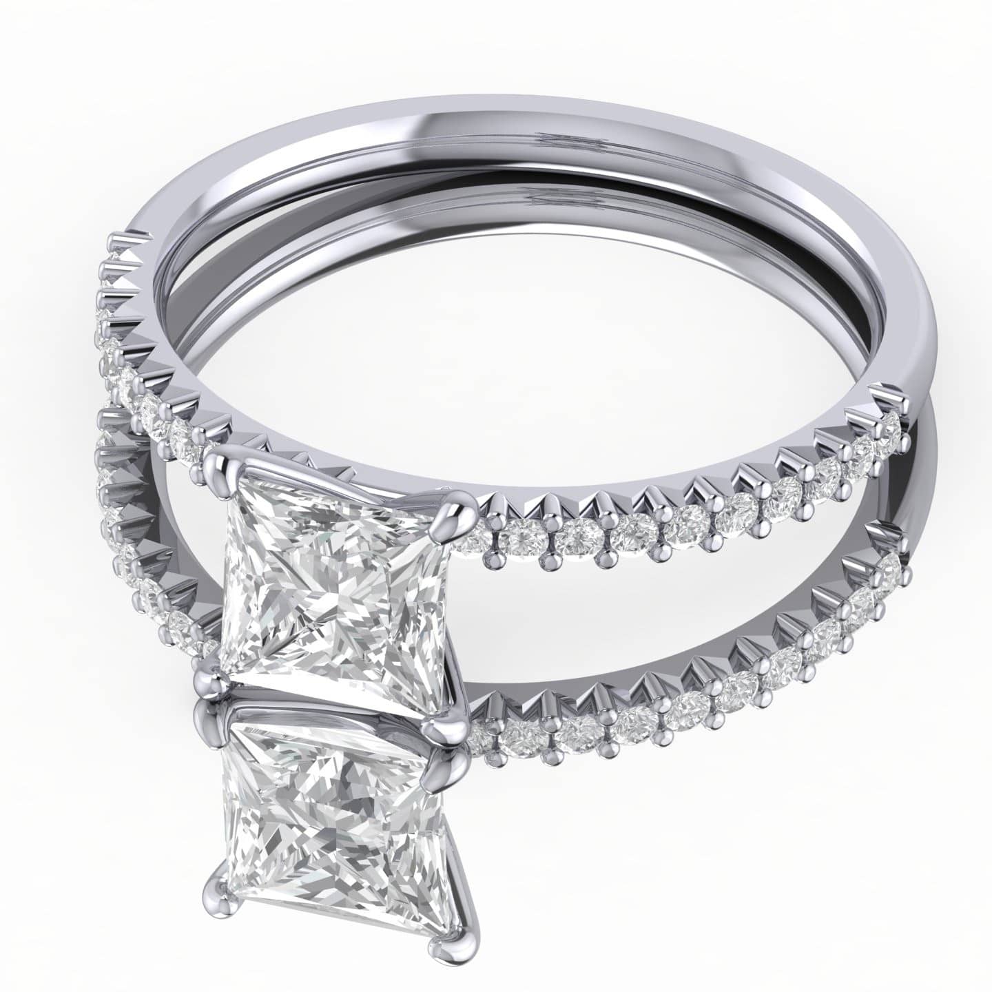 Princess Diamond French Pave Set Engagement Ring