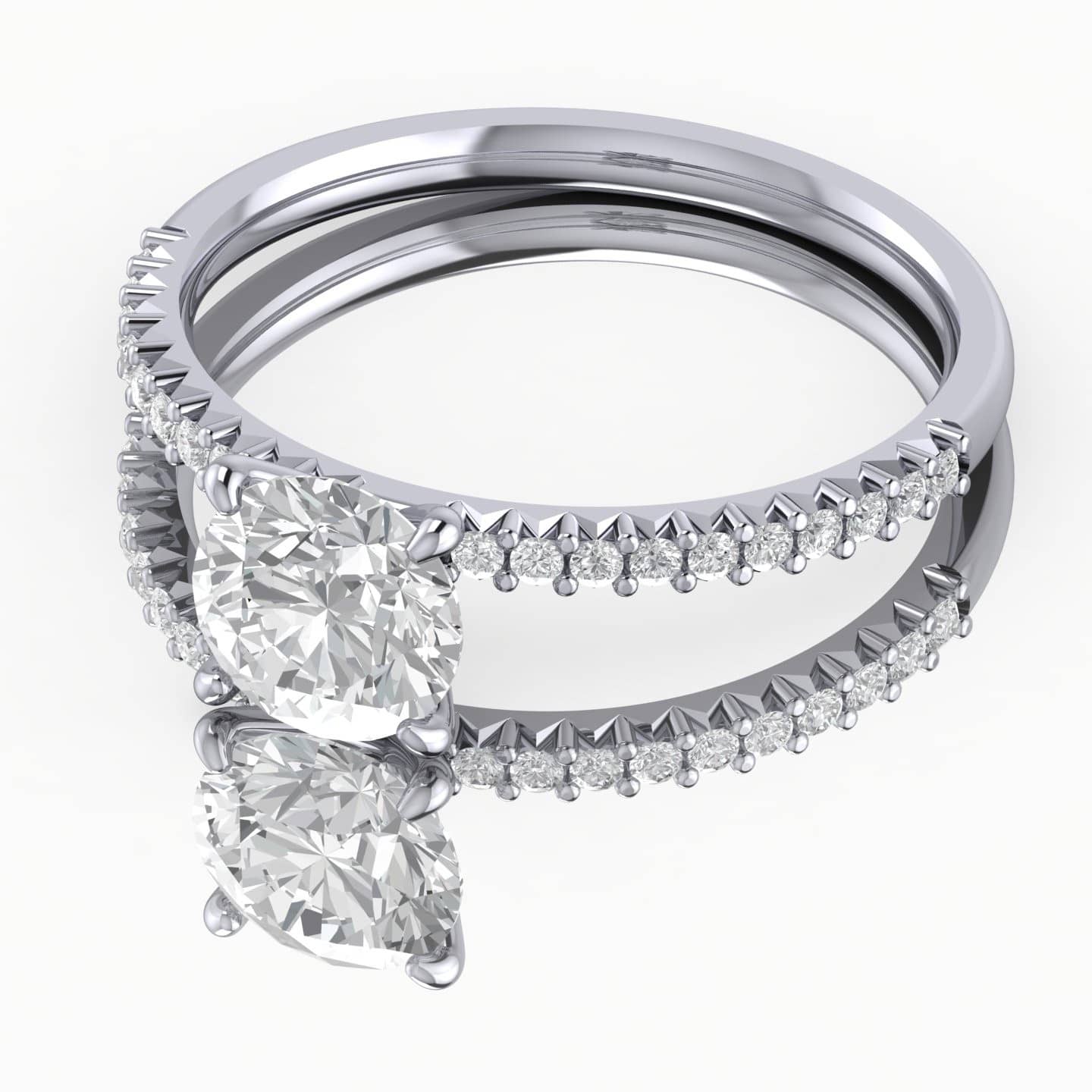 Round Diamond French Pave Set Engagement Ring