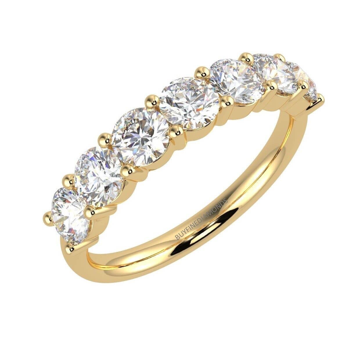 F/VS 1.50CT Seven Round Diamond Half Eternity Ring Uk Hallmarked In 18k Yellow Gold
