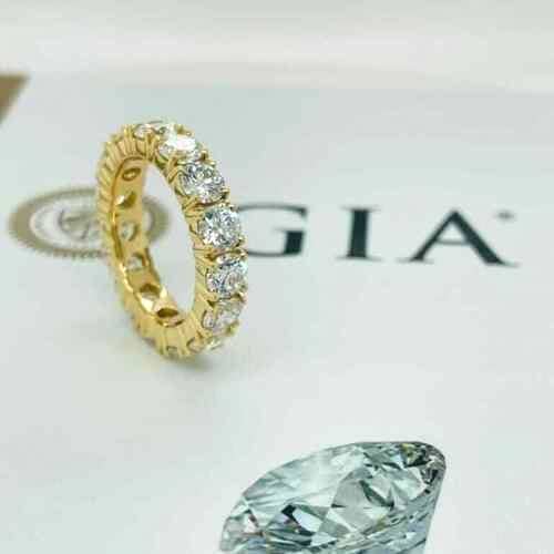 GIA 5.00 CT NATURAL ROUND DIAMOND CLAW SET FULL ETERNITY RING IN 18K GOLD