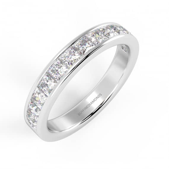 0.60 Ct Natural Princess Diamond Channel Set Half Eternity Ring In 9k White Gold For her
