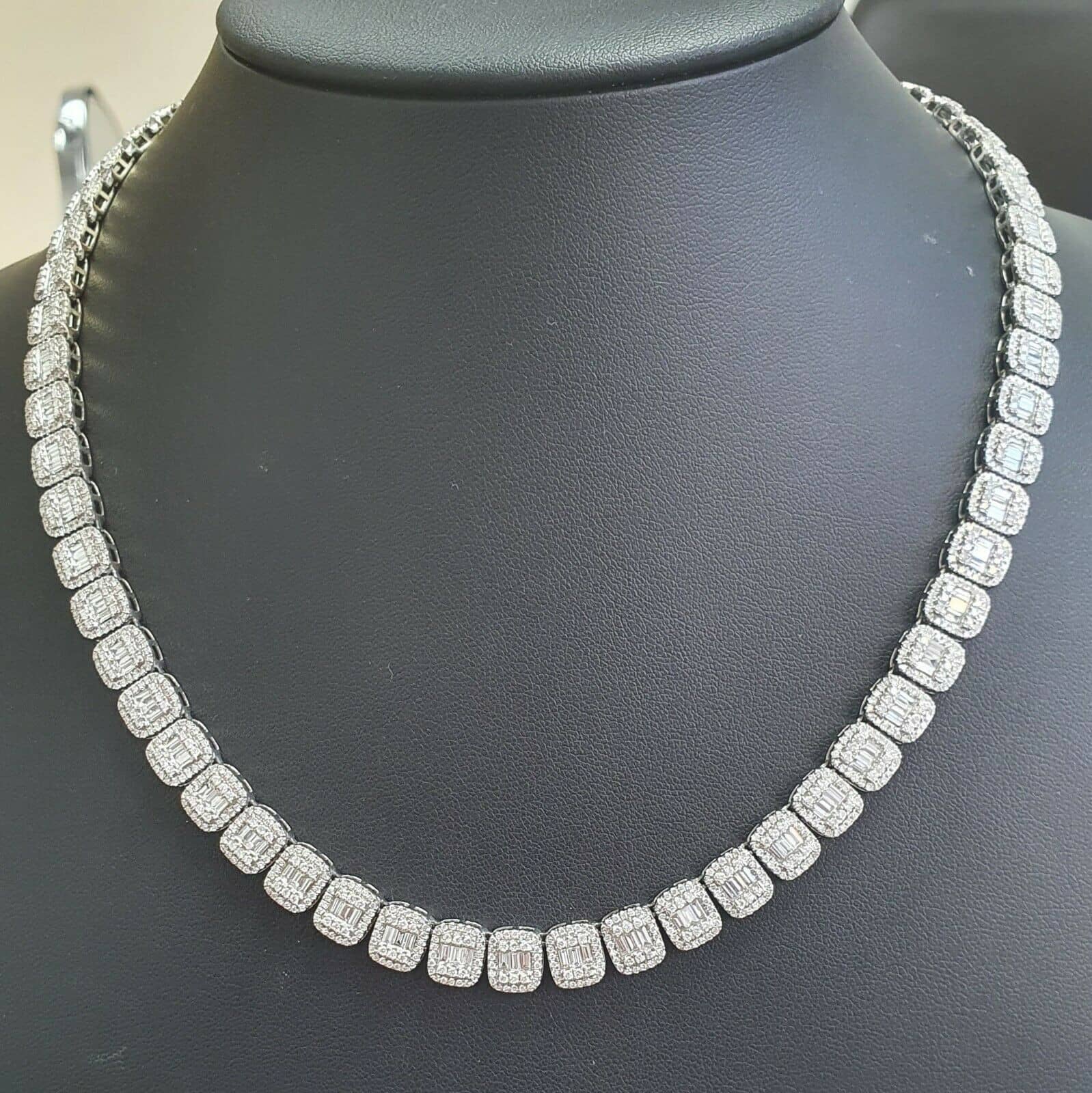 BAGUETTE AND ROUND DIAMOND DESIGNER NECKLACE FOR WOMENS IN 9K WHITE GOLD F/VS 18.00 CARAT