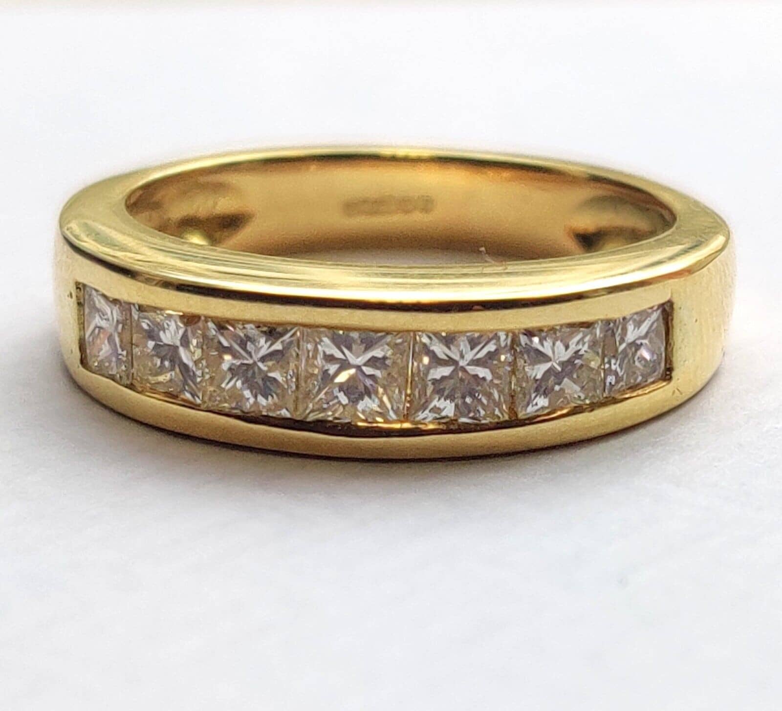 1.50 Ct Natural Princess Cut Diamond Channel Set Half Eternity Ring In 18k Yellow Gold