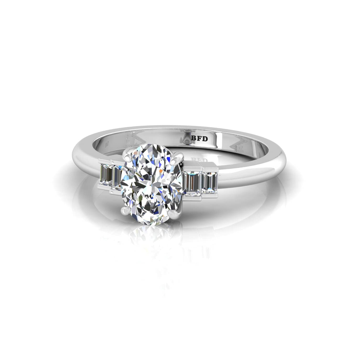 Modern Style Oval And Baguette Diamond Engagement Ring
