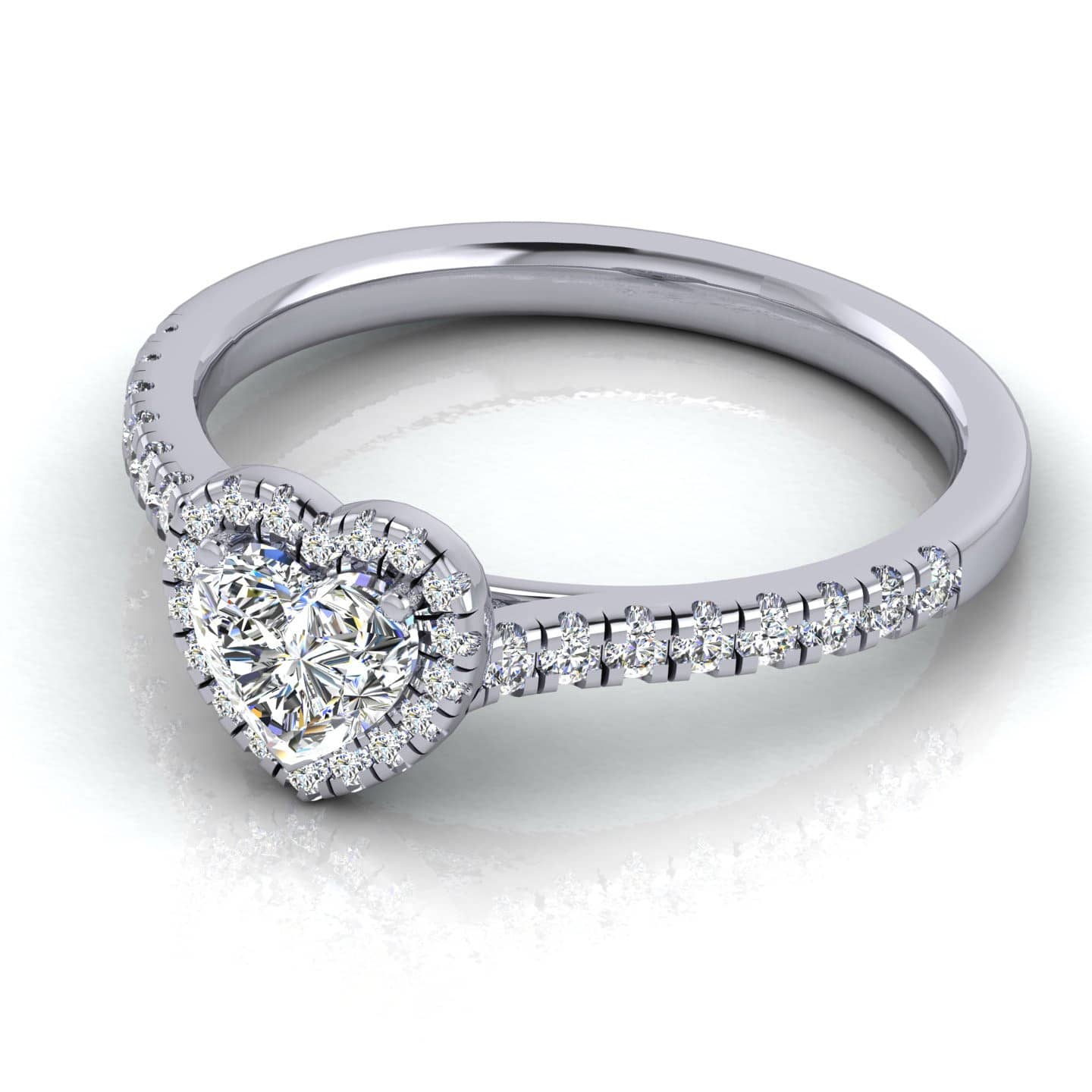 Classic Heart Diamond Halo Engagement Ring