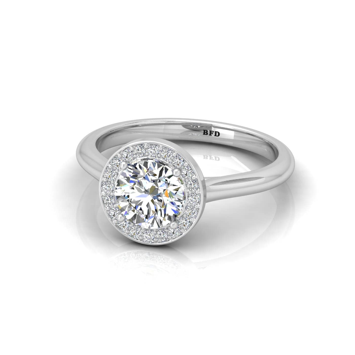 Round Diamond Pave Set Halo Engagement Ring