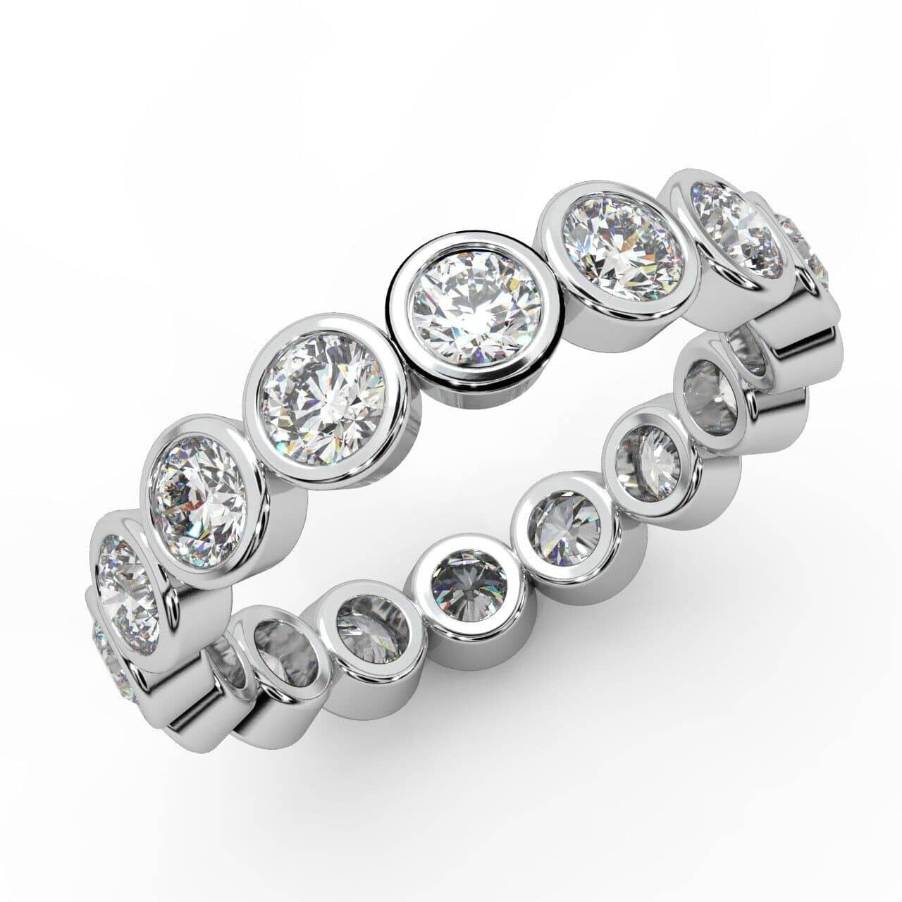 2.00 CT - 3.00 CT F-G / VS NATURAL ROUND DIAMOND BEZEL SET FULL ETERNITY RING IN PLATINUM AND 18K GOLD