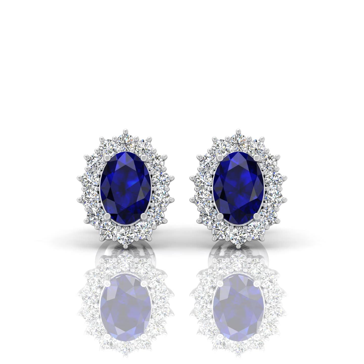 Natural Sapphire and 1.50 Ct Diamond Earrings 18K White Gold