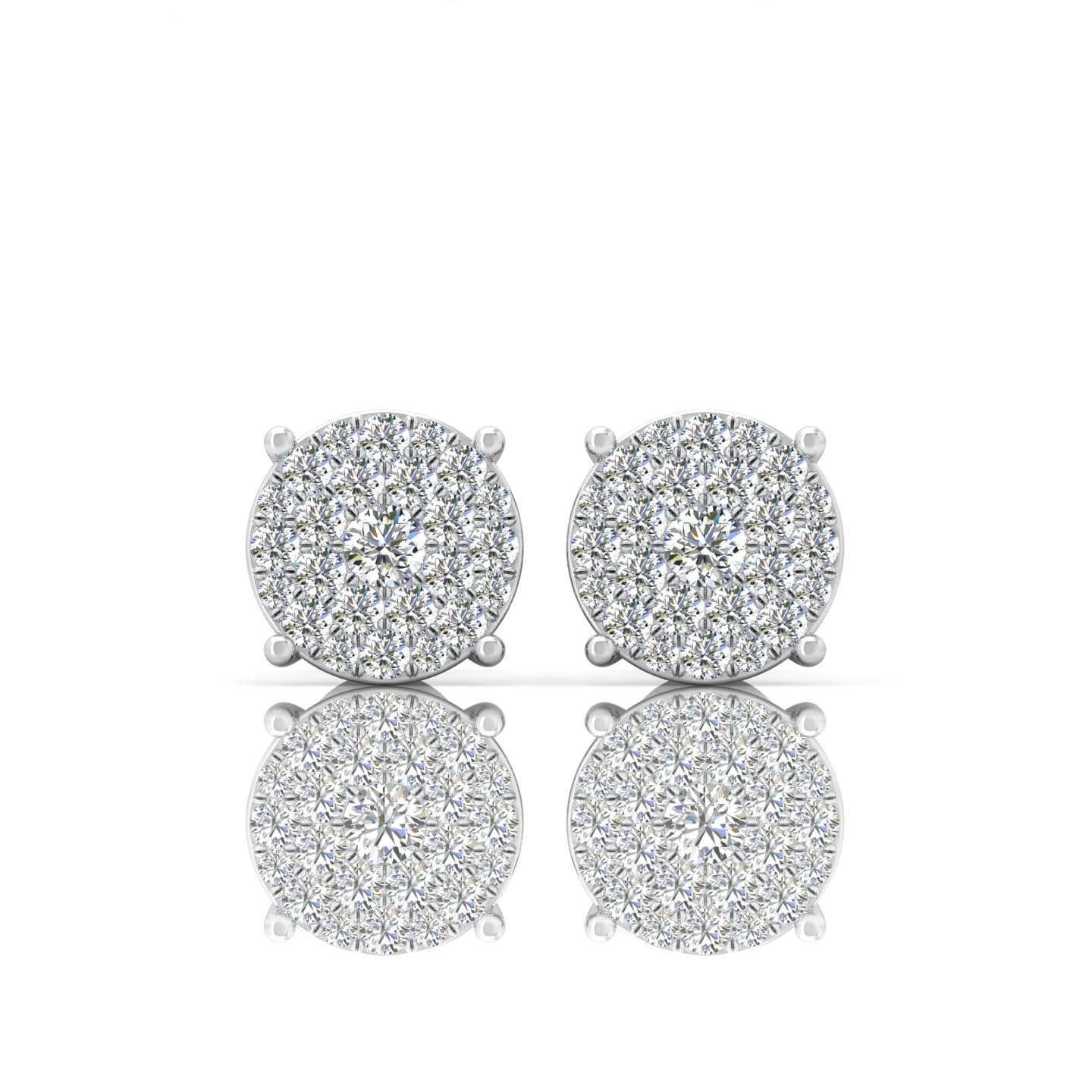 Natural Round Diamonds Pave Set Women's Cluster Earrings - 1.00 Carat