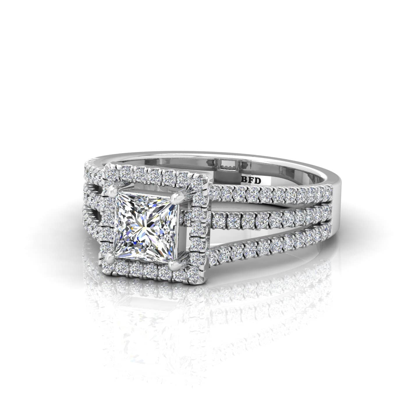 Princess Diamond Three Row Halo Engagement Ring