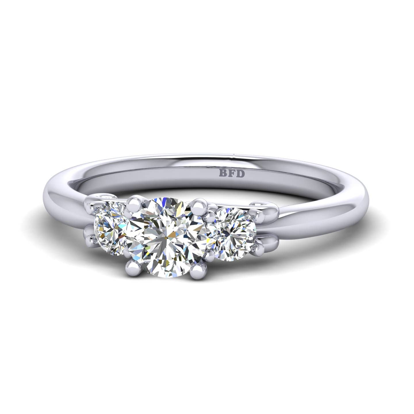 Round Diamond Designer Claw Set Three Stone Engagement Ring